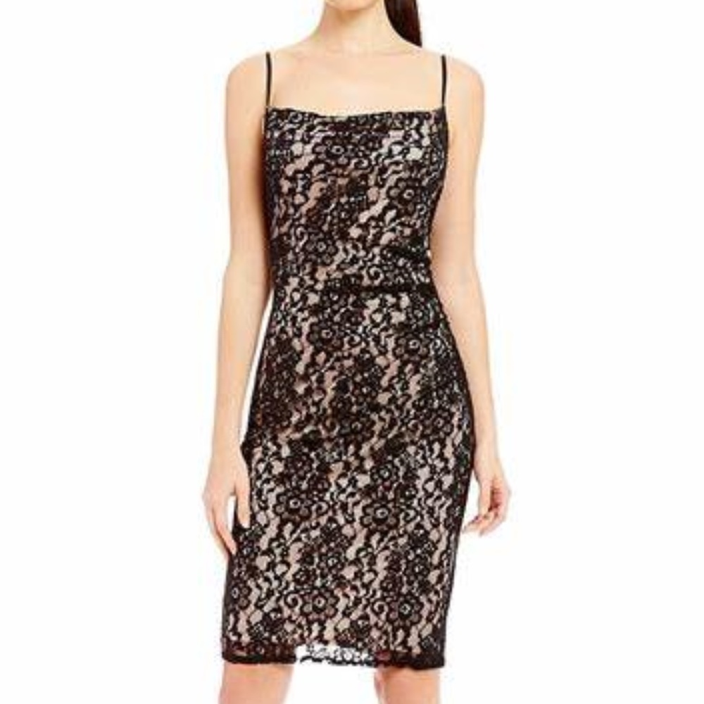 NWT Blush Satin Black Floral Lace Cocktail Dress 8